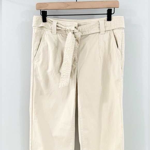 Loft Belted Wide Leg Cropped Pants Beige Size 2 - Picture 3 of 6